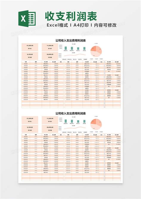 橙色简约公司收入支出费用利润表excel模版模板下载支出图客巴巴