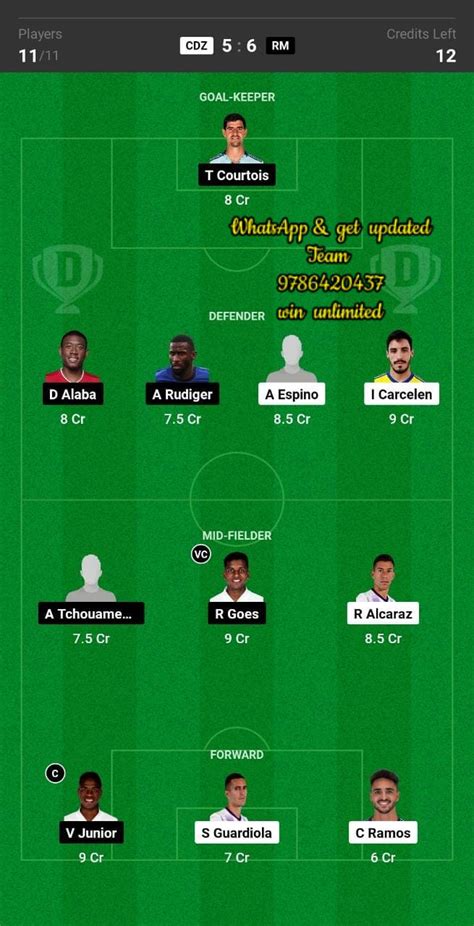 Cdz Vs Rm Dream11 Team Fantasy Prediction La Liga