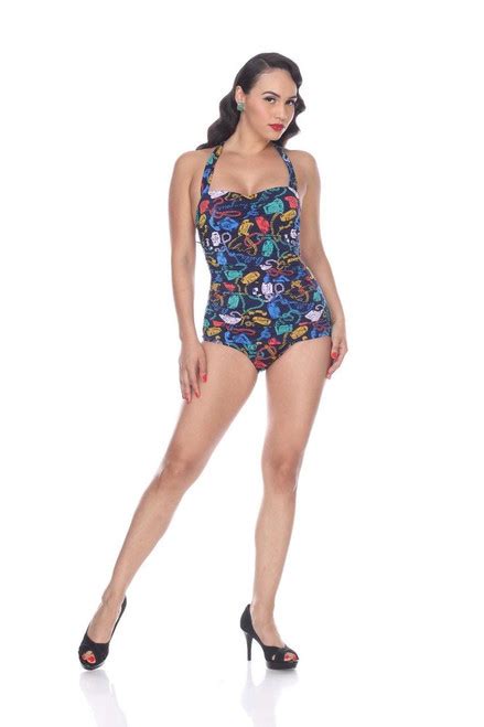 Esther Williams Classic Sheath Burning Love Rose Pinup Swimsuit One