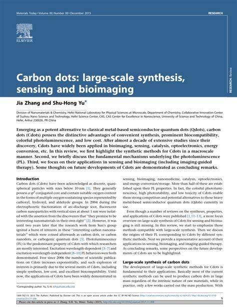 Pdf Carbon Dots Large Scale Synthesis Sensing And Bioimaging