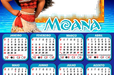 Calendário Moana 2024 Para Montagem De Foto Digital Grátis