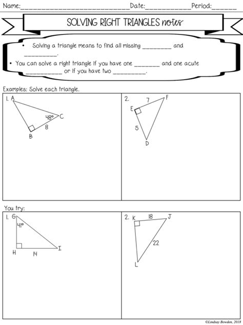 Right Triangle Trigonometry Notes And Worksheets Lindsay Bowden