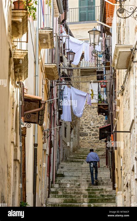 Narrow alleyway with stairs, Old Town, Campobasso, Molise, Italy Stock Photo - Alamy