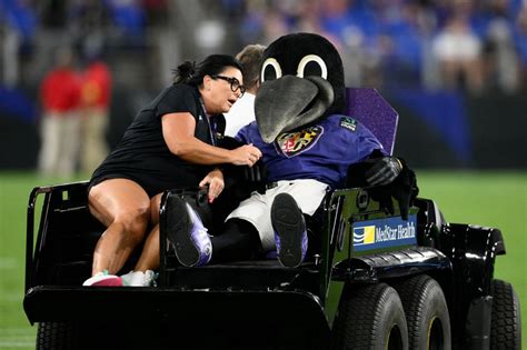 Ravens mascot carted off field with serious injury