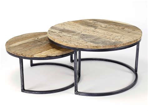 Salontafel Set Van 2 Rond Hardhout Hout B75 X D75 X H40 Cm Deba