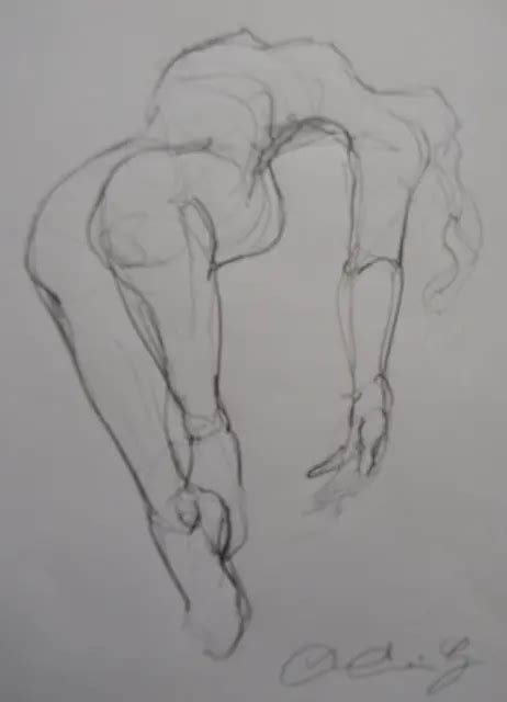 ORIGINAL PENCIL DRAWING Of A Female Nude In A Reclined Stretching Pose