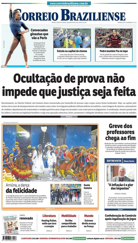 Capa Correio Braziliense Edição Segunda 24 de Junho de 2024