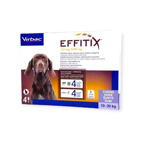 Virbac Effitix Chiens moyens 134mg 1200mg 10 à 20kgs Boîte de 4