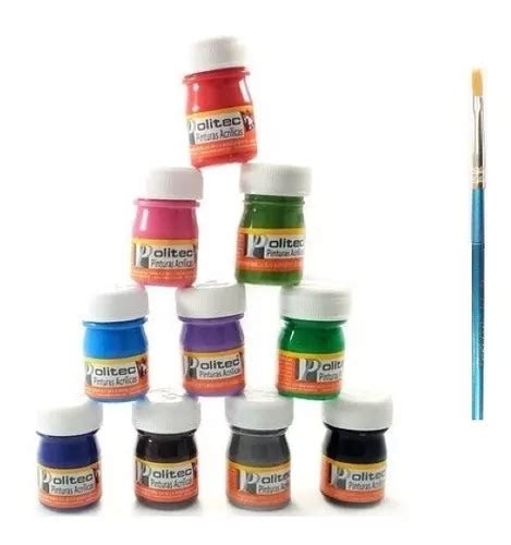 Pintura Acrilica Politec 20ml 12 Pzs Pincel Elige Colores Meses