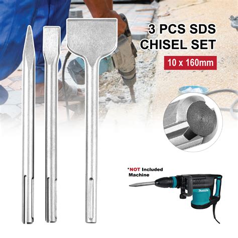 Sds Concrete Chisel Set 3pcsset Multipurpose Pointflatscaling For