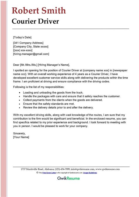 Courier Driver Cover Letter Examples Qwikresume