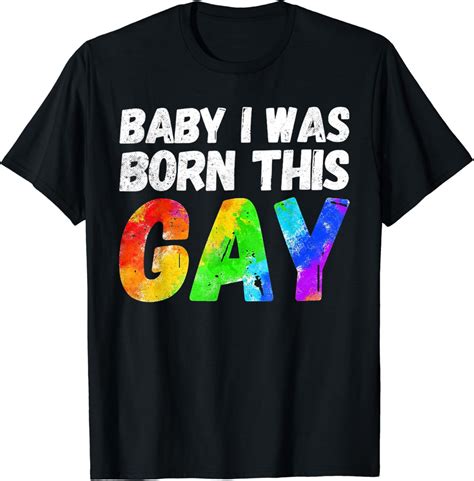 Amazon I Was Born This Gay Funny Lgbtq Gay Pride Awareness T Shirt Clothing Shoes Jewelry