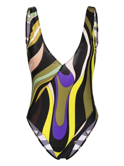 PUCCI Marmo And Fiamme Print Swimsuit Black FARFETCH