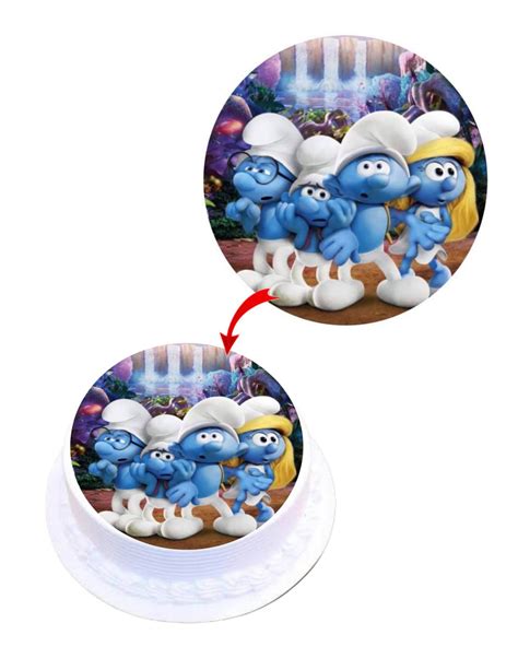 Smurf Edible Cake Topper Round Images Cake Decoration Happy Party