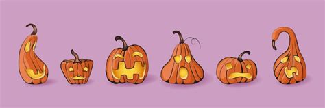 Ensemble de diverses citrouilles d Halloween isolées dessinées à la