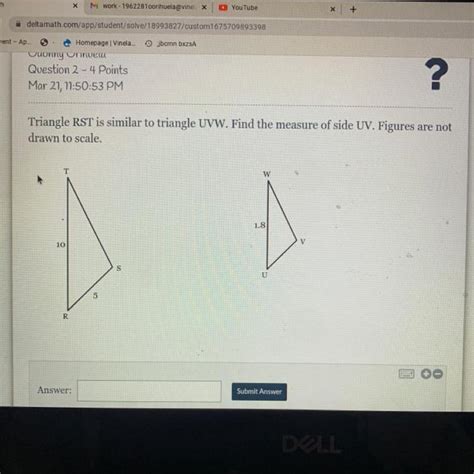 Triangle Rst Is Similar To Triangle Uvw Find The Measure Of Side Uv