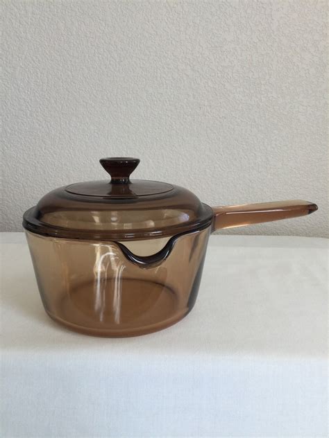 Liter Vintage Amber Vision Corning Pyrex Glass Saucepan Pot W Pour