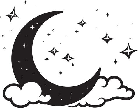 Un Dibujo De Una Media Luna Con Estrellas Y Una Nube Vector Premium