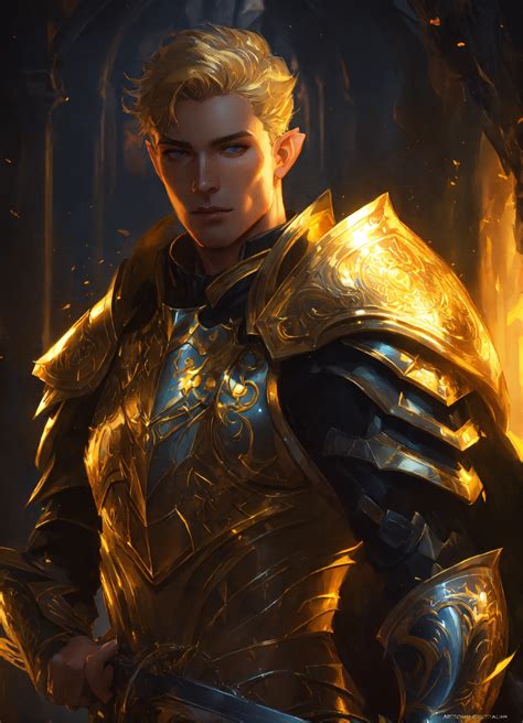 Lexica Male Elf Paladin With Golden Skin In Heavy Magical Dark Black