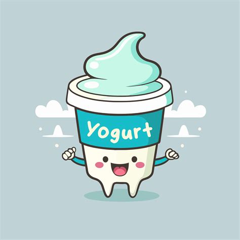 Fruit Yogurt On Cup Logo Cute Mascot Ice Cream Gelato Cartoon Art