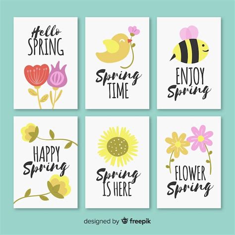 Hand Drawn Spring Card Collection Free Vector