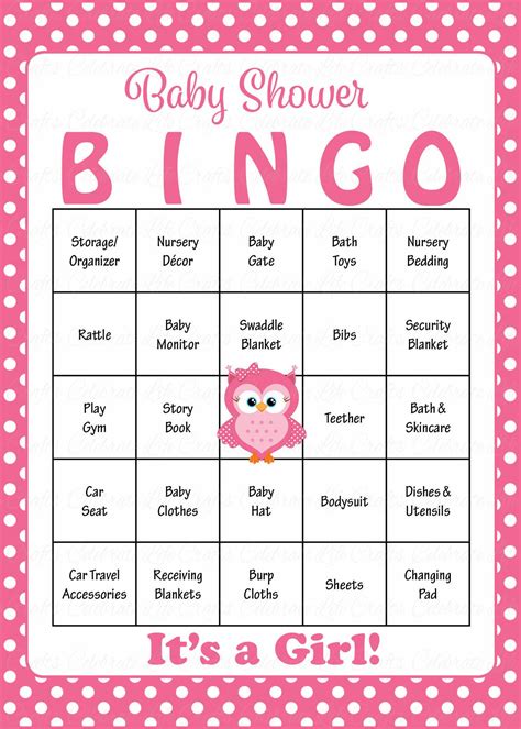 Owl Baby Shower Game Download for Girl | Baby Bingo – Celebrate Life Crafts