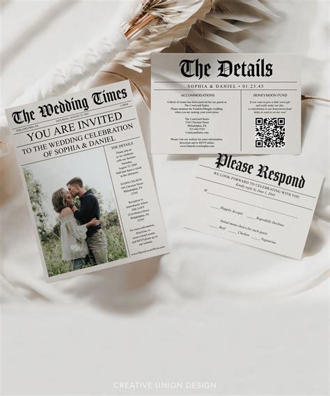 Newspaper Wedding Invitations Template Fully Editable Unique Wedding