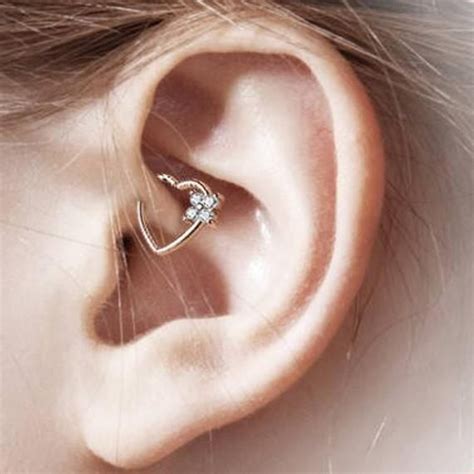 Rose Gold Daith Piercingbendable Heart Czs16gleft Etsy In 2021