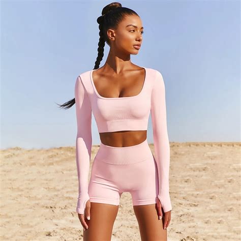 Box Neckline Long Sleeved Workout Wear Set Mizara Com