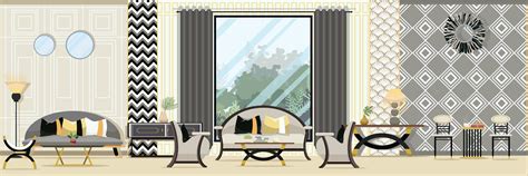 Interior Modern Classic Living Room With Furniture Flat Design Vector Illustration 345255