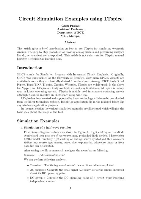 (PDF) Circuit Simulation Examples using LTspice