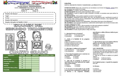 Examen De Diagnóstico Del Cuarto Grado Para El Ciclo Escolar 2018 593