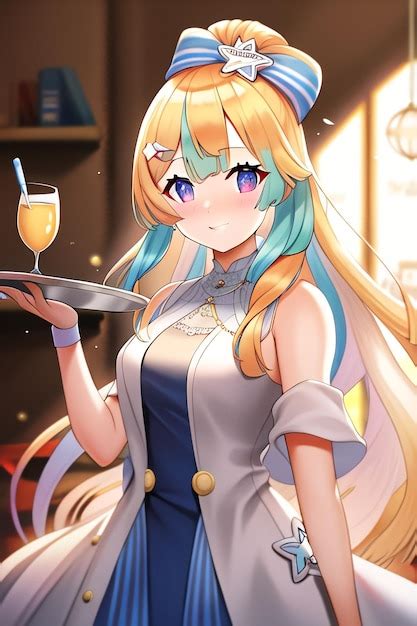 Premium Ai Image Anime Girl Holding A Tray Of Champagne