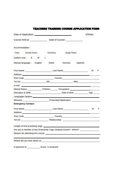 Free Training Application Forms In Pdf Ms Word Xls