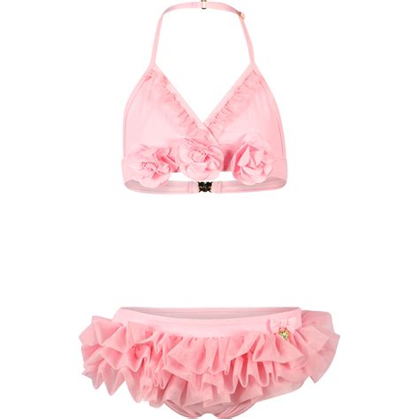 Angel S Face Roses Applique Ruffled Mesh Bikini In Pink BAMBINIFASHION