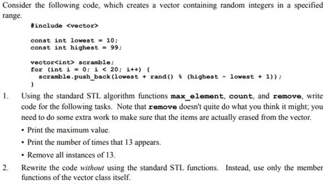 Solved Consider The Following Code Which Creates A Vector