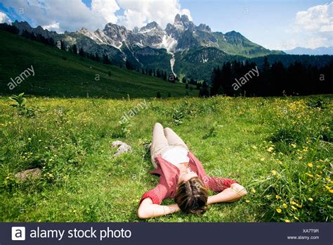 Mature Woman Hiking Down Mountain Stock Photos Mature Woman Hiking Down Mountain Stock Images