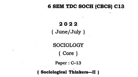 Ba Th Sem Sociology Honours Question Paper C Sociological Thinkers