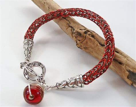 Red Brown Viking Weave Bracelet Viking Knit Bracelet Etsy Woven