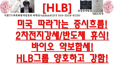 주식투자 Hlb미국 따라가는 증시흐름2차전지강세반도체 휴식바이오 약보합세hlb그룹 양호하고 강함 Youtube