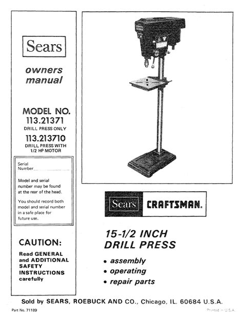 Sears Craftsman Drill Press Parts