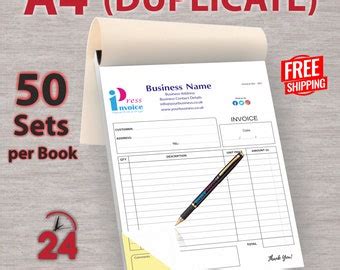 Personalised A Duplicate Invoice Book Bill Book Ncr Pad Receipt