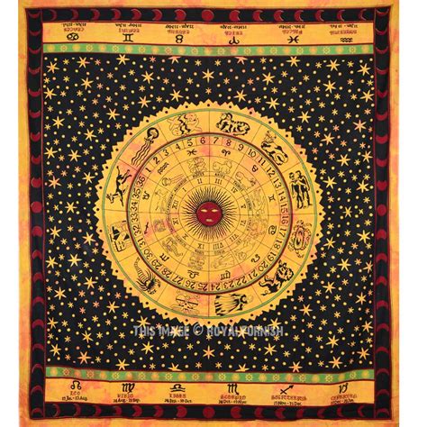 Orange Hindu Astrology Zodiac Horoscope Print Wall Hanging Tapestry