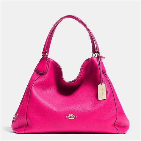 COACH PEBBLED LEATHER PINK RUBY EDIE SHOULDER HANDBAG