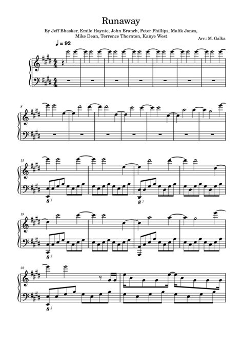 Runaway by Kanye West - Piano Solo - Digital Sheet Music | Sheet Music Plus