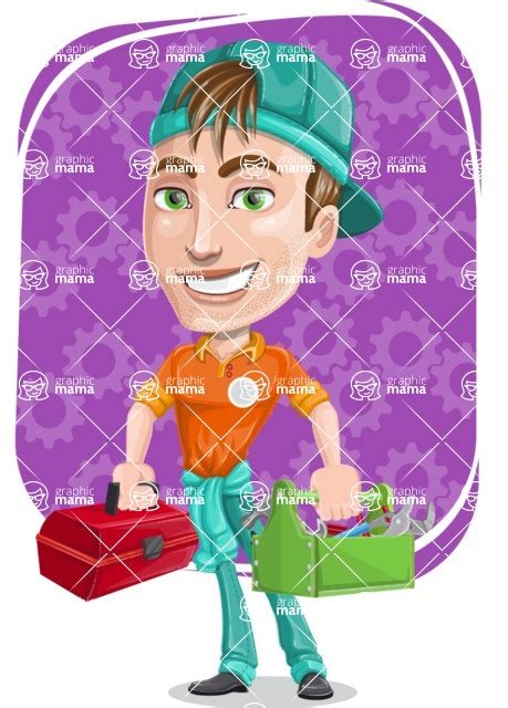 Repairman Cartoon Vector Character 112 Illustrations With Repair Tools And Cog Wheels