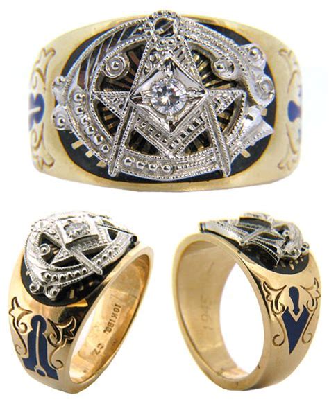 10k Yellow Gold Masonic Blue Lodge Ring Is Set With A 12 Carat Round