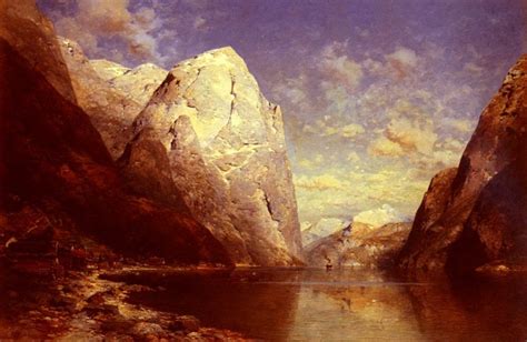 A Norwegian Fjord Painting Julius Rose Oil Paintings