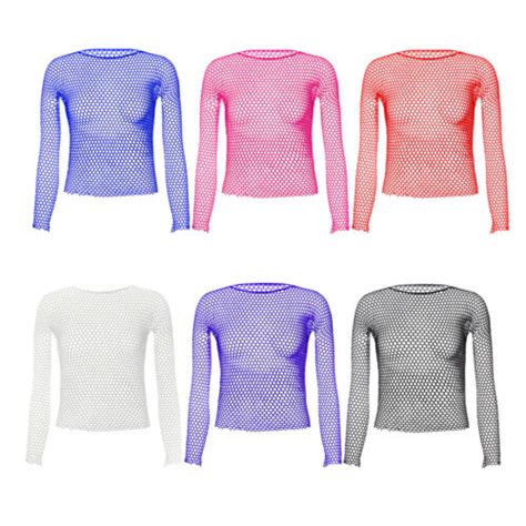 Mens See Through Mesh T Shirt Hollow Out Fishnet Long Sleeve Blouse Top