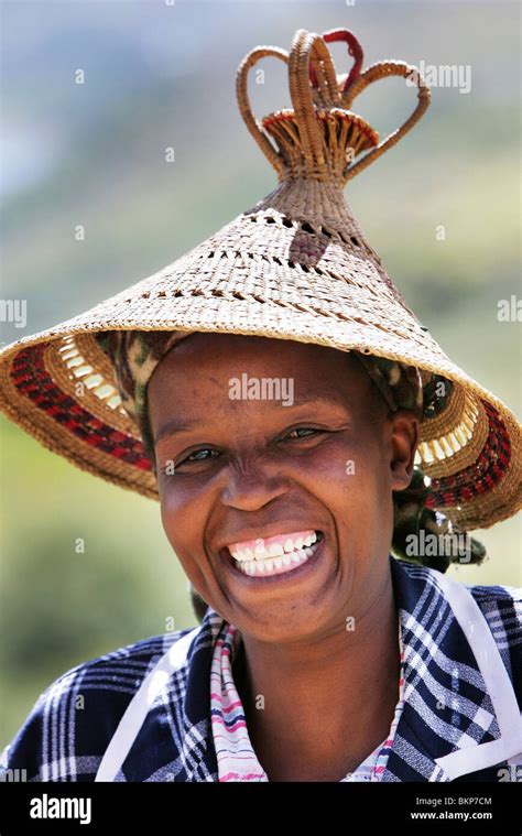 Woman wearing traditional basotho hat, Lesotho, Maseru Stock Photo ...